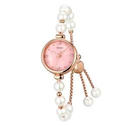 TONSHEN Damenuhr Analog Quarz Damen Uhren Perle Band Edelstahl Kleidung Armbanduhr (Pink) von TONSHEN