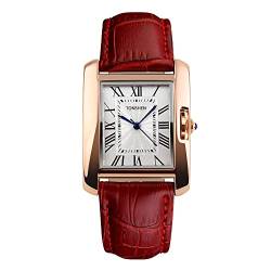 TONSHEN Damenuhr Analog Quarz Uhr Rosé Gold Schale Lederband Uhren Quarzuhr Armbanduhr für Damen Mädchen (Rot) von TONSHEN