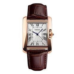 TONSHEN Damenuhr Analog Quarz Uhr Rosé Gold Schale Lederband Uhren Quarzuhr Armbanduhr für Damen Mädchen von TONSHEN