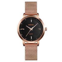 TONSHEN Damenuhr Analog Quarz Uhren Edelstahl Armbanduhr Einfaches Design (Rosa) von TONSHEN