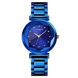 TONSHEN Damenuhr Elegant Analog Quarz Uhren Fashion Kristall Edelstahl Lünette Armbanduhr (Blau) von TONSHEN