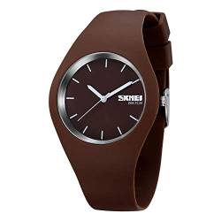 TONSHEN Damenuhr Fashion Analog Quarz Uhren Einfach Casual Kautschuk Armbanduhr für Damen Mädchen 12 Farbe (Braun) von TONSHEN