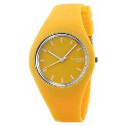 TONSHEN Damenuhr Fashion Analog Quarz Uhren Einfach Casual Kautschuk Armbanduhr für Damen Mädchen 12 Farbe (Gelb) von TONSHEN