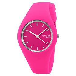 TONSHEN Damenuhr Fashion Analog Quarz Uhren Einfach Casual Kautschuk Armbanduhr für Damen Mädchen 12 Farbe (Rosa Rot) von TONSHEN