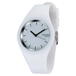 TONSHEN Damenuhr Fashion Analog Quarz Uhren Einfach Casual Kautschuk Armbanduhr für Damen Mädchen 12 Farbe (Weiß) von TONSHEN