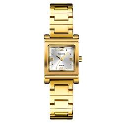TONSHEN Damenuhr Fashion Analog Quarz Uhren Einfacher Stil Edelstahl Armbanduhr (Gold) von TONSHEN