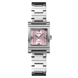 TONSHEN Damenuhr Fashion Analog Quarz Uhren Einfacher Stil Edelstahl Armbanduhr (Rot) von TONSHEN