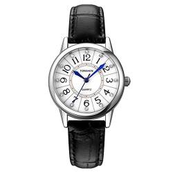 TONSHEN Damenuhr Fashion Analog Quarz Uhren Elegant Edelstahl Lünette mit Leder Band Kristallwaage Armbanduhr (Silber) von TONSHEN