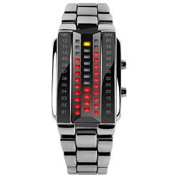 TONSHEN Damenuhr Herrenuhr Fashion Design Binär Edelstahl Digital Uhren Rot und Gelb LED Licht Cool Sport Armbanduhr Kalender (Damen) von TONSHEN