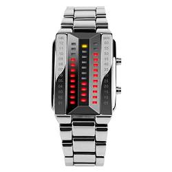 TONSHEN Damenuhr Herrenuhr Fashion Design Binär Edelstahl Digital Uhren Rot und Gelb LED Licht Cool Sport Armbanduhr Kalender (Herren) von TONSHEN