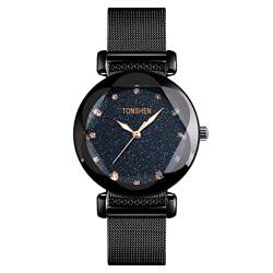TONSHEN Damenuhr Luxus Elegant Analog Quarz Uhren Fashion Sternenhimmel Kristall Edelstahl Lünette Armbanduhr von TONSHEN