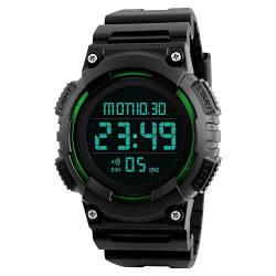 TONSHEN Digital Sport Uhren für Herren Plastik Lünetten mit Kautschuk Band LED Elektronik Multifunktion Stoppuhr Alarm LED Licht Outdoor Militär 50M Wasserdicht Armbanduhr (Grün) von TONSHEN