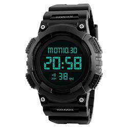 TONSHEN Digital Sport Uhren für Herren Plastik Lünetten mit Kautschuk Band LED Elektronik Multifunktion Stoppuhr Alarm LED Licht Outdoor Militär 50M Wasserdicht Armbanduhr (Schwarz) von TONSHEN