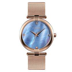 TONSHEN Fashion Analog Quarz Damen Uhren Edelstahl Armbanduhr Kristall Waage (Blau) von TONSHEN