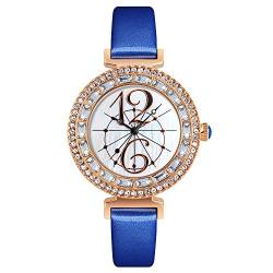 TONSHEN Fashion Analog Quarz Damen Uhren Edelstahl Lünette und Leder Band Kristallwaage Armbanduhr (Blau) von TONSHEN
