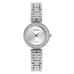 TONSHEN Fashion Damen Analog Quarz Uhren Edelstahl Kristall Armbanduhr (Silber) von TONSHEN