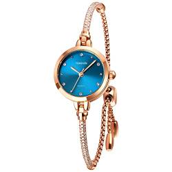 TONSHEN Fashion Damenuhr Analog Quarz Uhren Edelstahl Armbanduhr (Blau) von TONSHEN