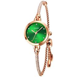 TONSHEN Fashion Damenuhr Analog Quarz Uhren Edelstahl Armbanduhr (Grün) von TONSHEN
