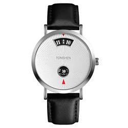 TONSHEN Fashion Herren Analog Quarz Edelstahl Uhren Einzigartiges Display Armbanduhr (Silber2) von TONSHEN