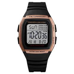 TONSHEN Fashion Herren und Damen Plastik Lünetten und Kautschuk Band Uhren Multifunktional 50M Wasserdicht LED Digitaluhr Sportuhr Outdoor Militär Armbanduhr (Gelb) von TONSHEN