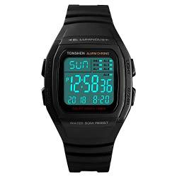 TONSHEN Fashion Herren und Damen Plastik Lünetten und Kautschuk Band Uhren Multifunktional 50M Wasserdicht LED Digitaluhr Sportuhr Outdoor Militär Armbanduhr (Grau) von TONSHEN