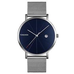 TONSHEN Fashion Herrenuhr Analog Quarz Edelstahl Uhren Datum Armbanduhr (Blau) von TONSHEN