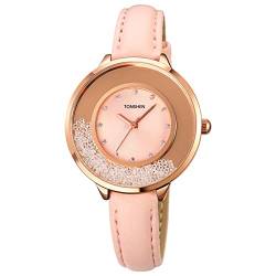 TONSHEN Fashion Watches for Women Girl Crystal Scale Stainless Steel Case with Leather Band, Rose von TONSHEN