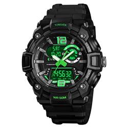 TONSHEN Herren 50M Wasserdicht Uhren Digitaluhr Sportuhr LED Analog Quarz DREI Zeit Outdoor Militär Armbanduhr Alarm Countdown (Grün) von TONSHEN