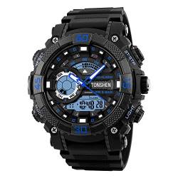 TONSHEN Herren Analog Quarz Uhr Wasserdicht LED Digitaluhr Militär Tactical Outdoor Sportuhr Doppel Zeit Modische Plastik mit Silikon Band Armbanduhr von TONSHEN