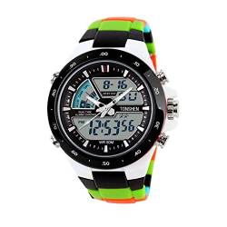 TONSHEN Herren Digital Uhr 50M Wasserdicht Militär Outdoor Sport Uhren 1/100 Stoppuhr Datum Kalender Plastik Uhren Analog Quarzuhr LED Armbanduhr (Mehrfarbig) von TONSHEN