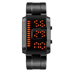 TONSHEN Herren Digital Uhren Outdoor Sportuhr 50M Wasserdicht Cool LED Elektronik Sportuhr Einzigartig Fashion Edelstahl Armbanduhr (Schwarz) von TONSHEN