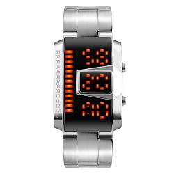 TONSHEN Herren Digital Uhren Outdoor Sportuhr 50M Wasserdicht Cool LED Elektronik Sportuhr Einzigartig Fashion Edelstahl Armbanduhr (Silber) von TONSHEN