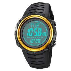 TONSHEN Herren Outdoor Militär Elektron Kompass Digital Uhren Wasserdicht LED Double Zeit Sportuhr Plastik Lünette Armbanduhr (Gelb) von TONSHEN