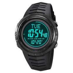 TONSHEN Herren Outdoor Militär Elektron Kompass Digital Uhren Wasserdicht LED Double Zeit Sportuhr Plastik Lünette Armbanduhr (Schwarz 2) von TONSHEN