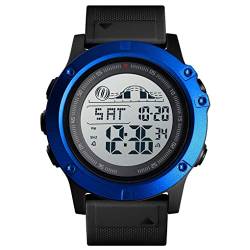 TONSHEN Herren Outdoor Sport Digital 50M Wasserdicht Uhren LED Elektronik Doppelte Zeit Countdown Alarm Stoppuhr Plastik Armbanduhr (Blau) von TONSHEN