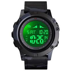 TONSHEN Herren Outdoor Sport Digital 50M Wasserdicht Uhren LED Elektronik Doppelte Zeit Countdown Alarm Stoppuhr Plastik Armbanduhr (Grau Camo) von TONSHEN