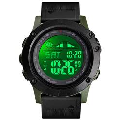 TONSHEN Herren Outdoor Sport Digital 50M Wasserdicht Uhren LED Elektronik Doppelte Zeit Countdown Alarm Stoppuhr Plastik Armbanduhr (Grün) von TONSHEN