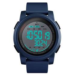 TONSHEN Herren Outdoor Sport Uhren 50M Wasserdicht LED Elektronik Multifunktional Schrittzähler Kalorien Double Zeit Alarm Militär Digitaluhr (Blau 2) von TONSHEN