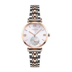 TONSHEN Herren und Damen Analog Quarz Edelstahl Uhren Mehrfach Wählen Stil Armbanduhr (Damen Weiß) von TONSHEN