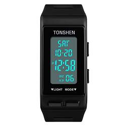 TONSHEN Herren und Damen Digital Uhren Outdoor Militär Multifunktional LED Elektronik Doppelte Zeit Stoppuhr Sportuhr Plastik Armbanduhr und Kautschuk Band (Schwarz) von TONSHEN