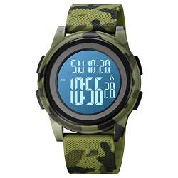 TONSHEN Herren und Damen Sport Uhren LED Elektronik Digitaluhr Outdoor Sportuhr Wasserdicht Doppelte Zeit Alarm Stoppuhr Plastik Uhren (Grün) von TONSHEN