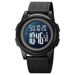 TONSHEN Herren und Damen Sport Uhren LED Elektronik Digitaluhr Outdoor Sportuhr Wasserdicht Doppelte Zeit Alarm Stoppuhr Plastik Uhren (Schwarz) von TONSHEN