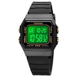 TONSHEN Herren und Damen Uhren Digitaluhr Sportuhr Elektronik Countdown Alarm Plastik Digital Sport Doppelte Zeit Wasserdicht Armbanduhr (Gelb) von TONSHEN