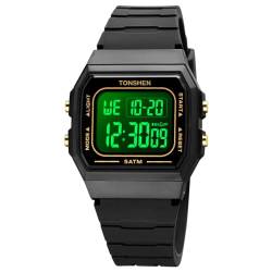 TONSHEN Herren und Damen Uhren Digitaluhr Sportuhr Elektronik Countdown Alarm Plastik Digital Sport Doppelte Zeit Wasserdicht Armbanduhr (Gelb 2) von TONSHEN