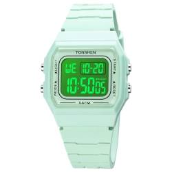TONSHEN Herren und Damen Uhren Digitaluhr Sportuhr Elektronik Countdown Alarm Plastik Digital Sport Doppelte Zeit Wasserdicht Armbanduhr (Grün) von TONSHEN