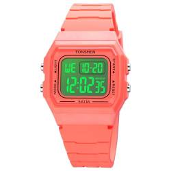 TONSHEN Herren und Damen Uhren Digitaluhr Sportuhr Elektronik Countdown Alarm Plastik Digital Sport Doppelte Zeit Wasserdicht Armbanduhr (Orange) von TONSHEN