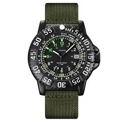 TONSHEN HerrenSport Uhr Fashion Edelstahl Lünette mit Nylon Band Kalender Analog Quarz Outdoor Armbanduhr (Grün) von TONSHEN