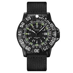 TONSHEN HerrenSport Uhr Fashion Edelstahl Lünette mit Nylon Band Kalender Analog Quarz Outdoor Armbanduhr (Schwarz) von TONSHEN