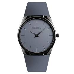 TONSHEN Herrenuhr Analog Quarz Edelstahl Lünette und Kautschuk Band Fashion Einfach Armbanduhr (Grau) von TONSHEN