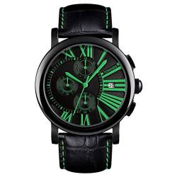 TONSHEN Herrenuhr Analog Quarz Uhren Edelstahl Lünette und Leder Band Datum Stoppuhr Sportuhr Armbanduhr (Grün) von TONSHEN